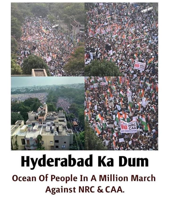 Fazal_warlock_'s tweet photo. #MillionMarch protest by #hyderabadis against #CAA_NRCProtests 
#NoNRC #NoCAA #NoNPR #CAAProtest #NRC_CAA_Protests #Hyderabad #Protest #JNUTerrorAttack https://t.co/YJMz30q1lv