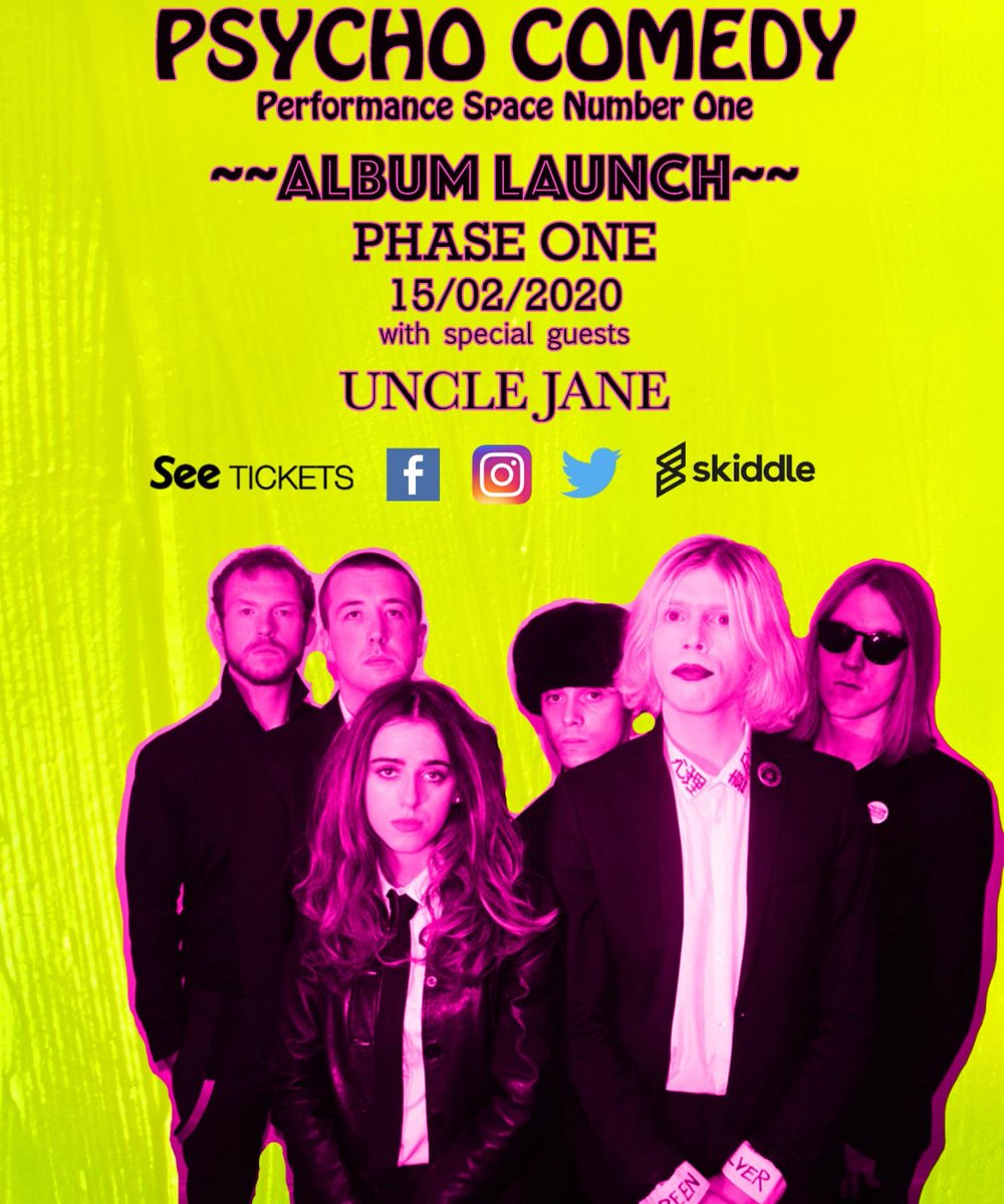 psycho_comedy's tweet photo. Psycho Comedy are psyched to announce that brutalist post punk’s, @uncle_jane as special guest performers for the launch of our debut album ‘Performance Space Number One’ at @phaseonelpool 15/02

Buy your ticket with physical record included- LINK IN BIO

Poster by @sophiauteur https://t.co/T8vjeLDBqg