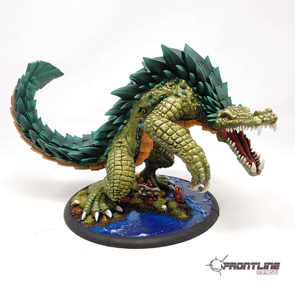 FLGTV's tweet image. From the personal collection of one of out top painters, this #warmachine and #hordes Dracodile stands out on the playing field for its size and paint job done by the #flgpaintstudio