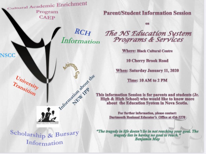 Upcoming information session that may be of interest to African Nova Scotian students and/or their parents/guardians. NSCC Recruitment Coordinator Chris Murdoch will be on hand to speak on programs/admissions/etc at NSCC. <a href="/CometoNSCC/">NSCC Future Students</a> <a href="/HRCE_NS/">Halifax Regional Centre for Education</a>
