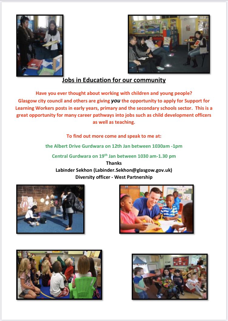 An exciting opportunity for our BAME community to have a career in education. All faiths and backgrounds welcome to attend an information session. Please share <a href="/GlasgowGurdwara/">Glasgow Gurdwara</a> <a href="/wp_education/">West Partnership</a> <a href="/sikhsinscotland/">Sikhs in Scotland</a> <a href="/GurdwaraCentral/">Central Gurdwara Gla</a> <a href="/maureen0207/">Maureen McKenna</a>