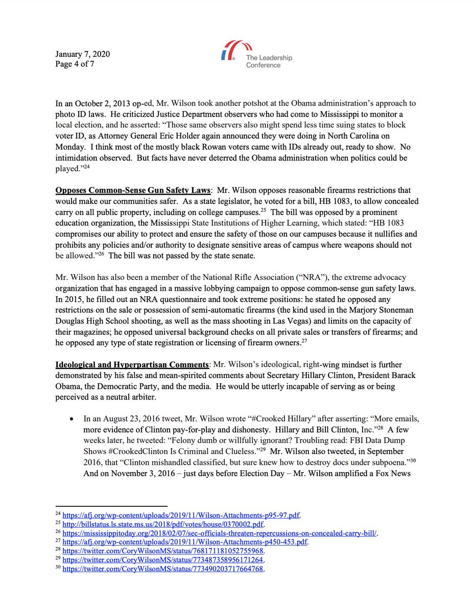 Screenshot of page 4 of our letter in opposition to Cory Wilson. The full text of the letter can be found at the link in the original tweet.