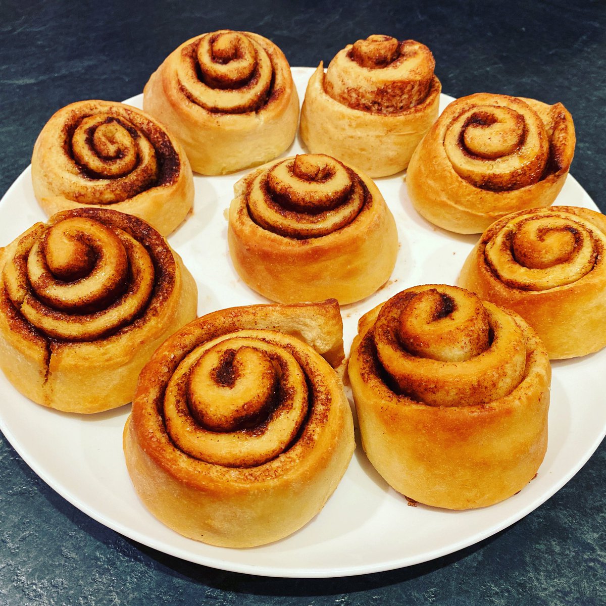 When your 12 year old knows you love cinnamon rolls but worried about a nut allergy so she learns to make these! No nut worries for me today.... just a few more calories to work off! #allergyapplause for making my day 🥰 Well done @izzywhizzie1