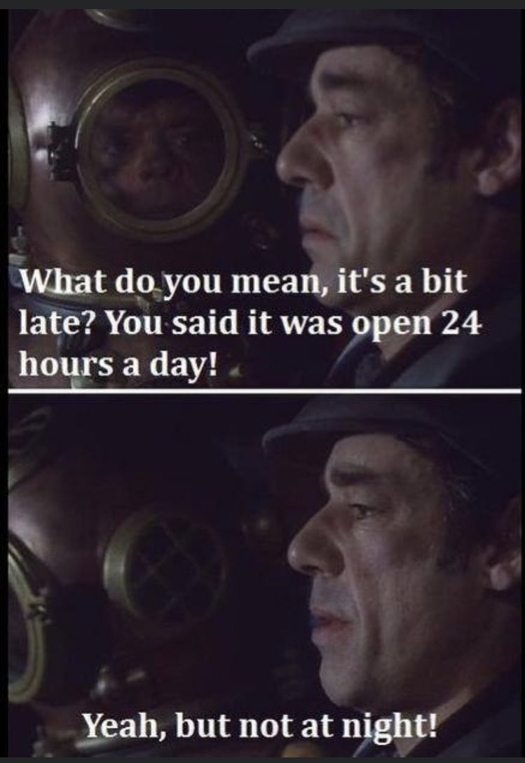 OnlyFoolsLines's tweet photo. You said it was open 24 hours a day?? https://t.co/d34Veri1P6