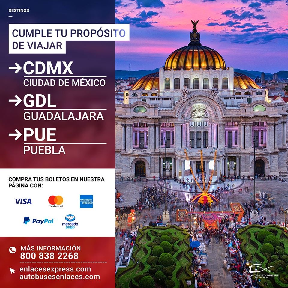 DeEnlaces's tweet photo. Si uno de tus propósitos de este año es viajar, nosotros te ayudamos a cumplirlo. Viaja a CDMX, Puebla o Guadalajara cualquier día de la semana.
Compra tus boletos en línea:
https://t.co/Nx5fhg5T9k
Mas información:
800 838 2268
57 72 62 59
WhatsApp
56 11 2583 39
#EnlacesExpress https://t.co/vYRD6BwOag