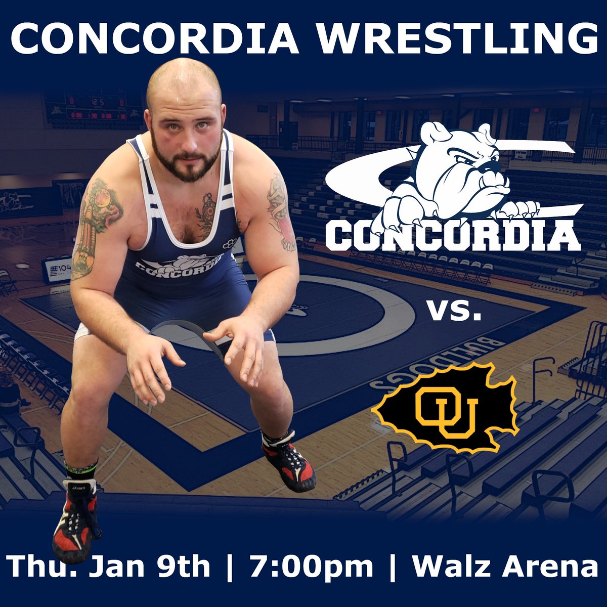 CUNEwrestling's tweet photo. DUAL WEEK!!! Join us this Thursday in Walz Arena at 7pm as we take on the defending #KCAC Champion Ottawa University Braves! #BEaDAWG https://t.co/zJ0B0fWoq2