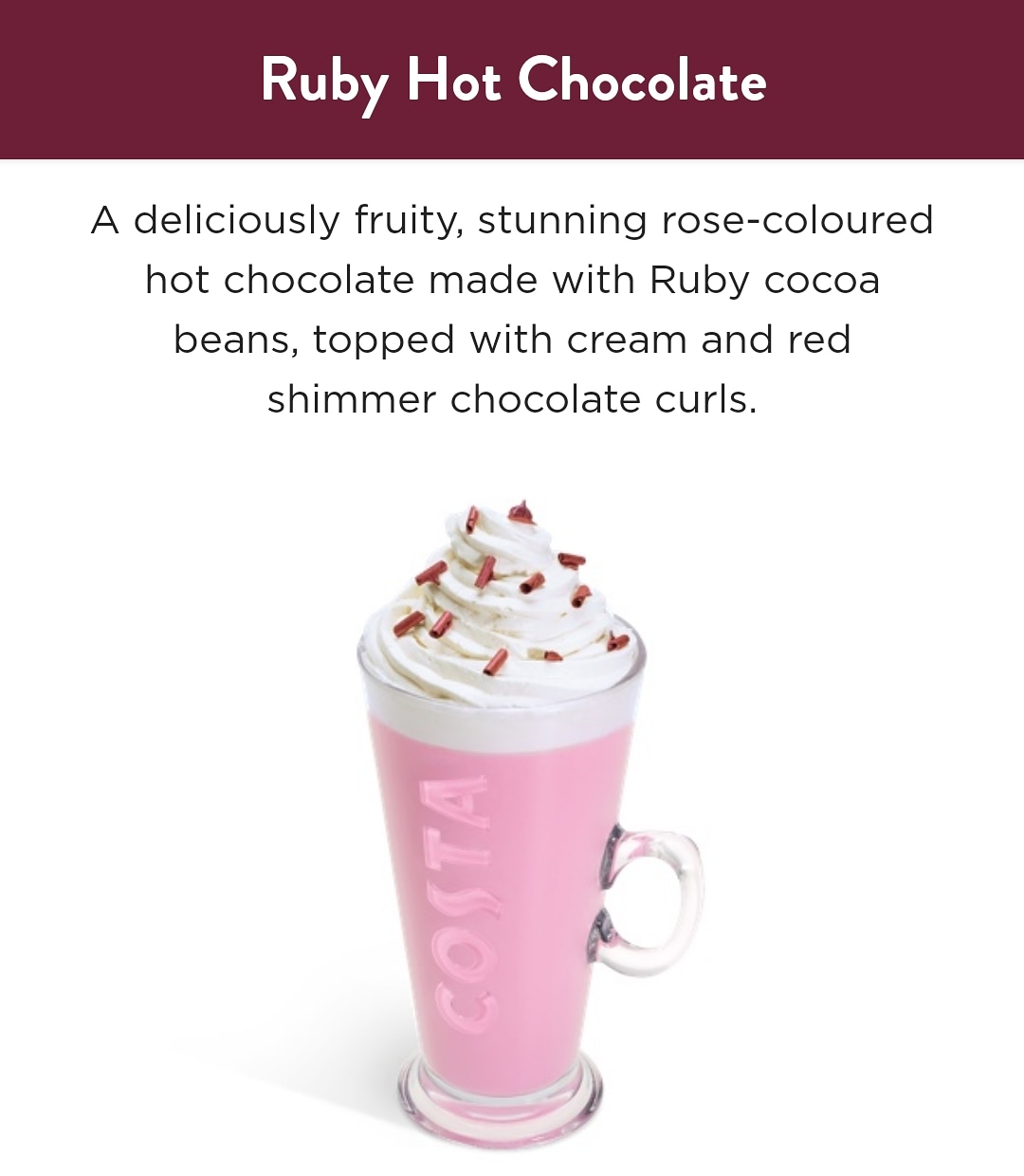 Costa's Ruby Cocoa Hot Chocolate Will Take Your Instagram To The