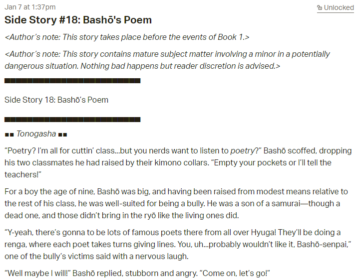 Devon Connell On Twitter The Eighteenth Side Story Bashō S Poem Is Now Available Over On Patreon The Poll For The Next Side Story Is Now Open Https T Co N72zyviwbe Https T Co Qjvju20s1f