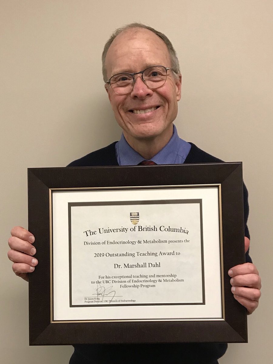 drmarshalldahl's tweet photo. Thanks, UBC Endocrinology, for giving me the 2019 Outstanding Teacher Award. I’m really honoured. https://t.co/rD1Qd5C1Bx