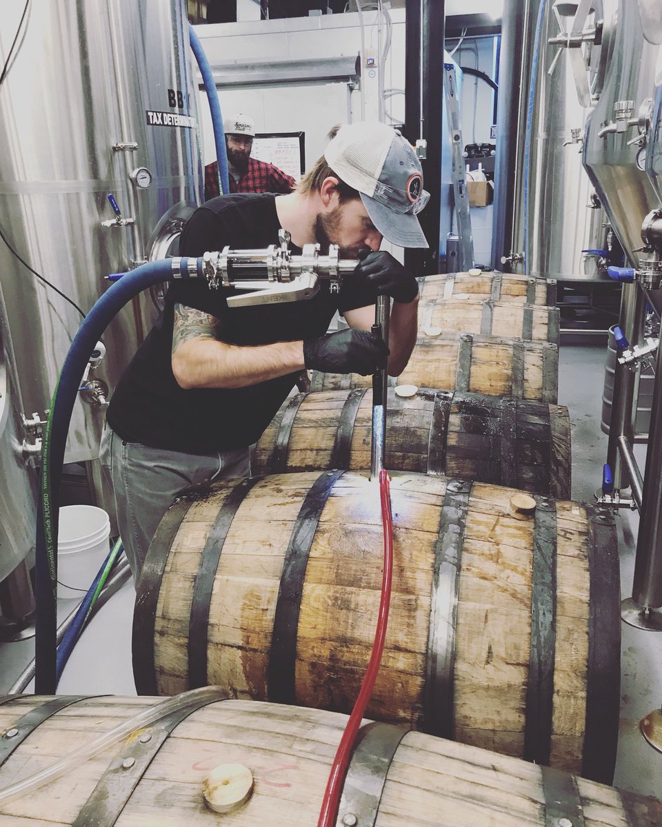 Birchslowertown's tweet photo. Emptying our 16 year old George Dickel Whiskey barrels today. Look for our new Whiskey Barrel Barleywine soon. #babarleywine https://t.co/LvkzYwjzMM