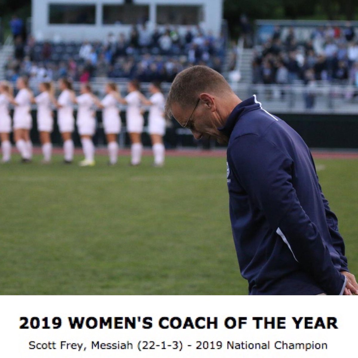 D3soc's tweet photo. Congratulations to @MessiahSports Scott Frey on being named the 2019 https://t.co/1cRtFZc4Qs Coach of the Year!

#d3soc #coty #coachoftheyear https://t.co/a875pY3PBy