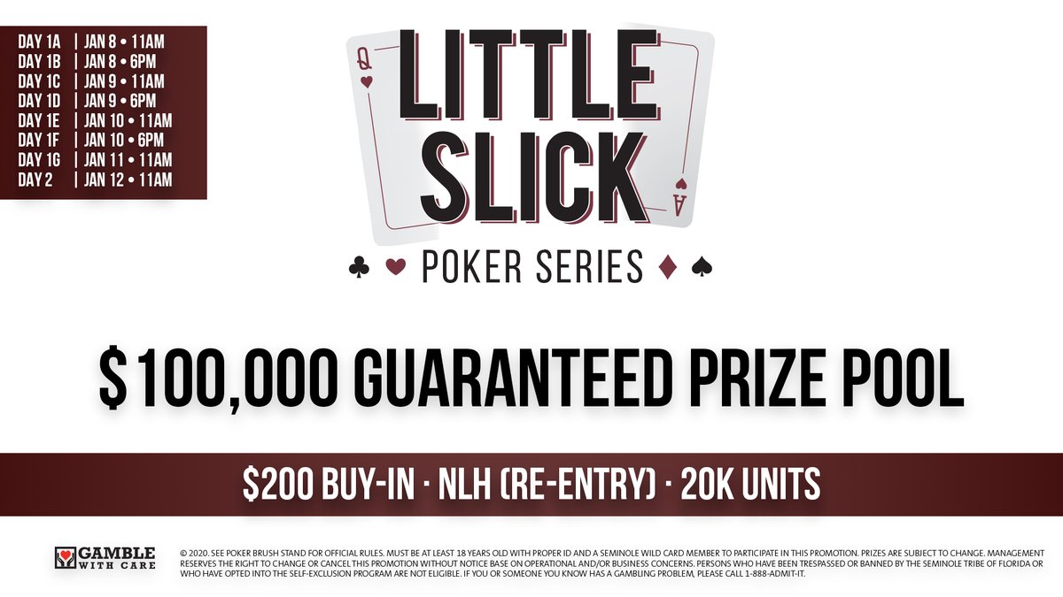 SHRTPoker's tweet photo. The January installment of the Little Slick Poker Series kicks off tomorrow at 11am! $200 Buy-in/$100,000 GTD features 7 starting flights and Day 2 on Sunday, January 12th! Structure Sheet: https://t.co/iV2fwTeVqP https://t.co/kKzxrzooXf