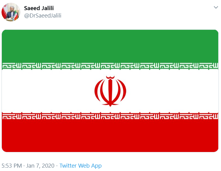 Trump tweets an American flag after the killing of Suleimani.

Adviser to Iran's Supreme Leader tweets Iran's flag after launching missiles at US air base.

World leaders trolling each other on Twitter following military attacks is what we voted for apparently.