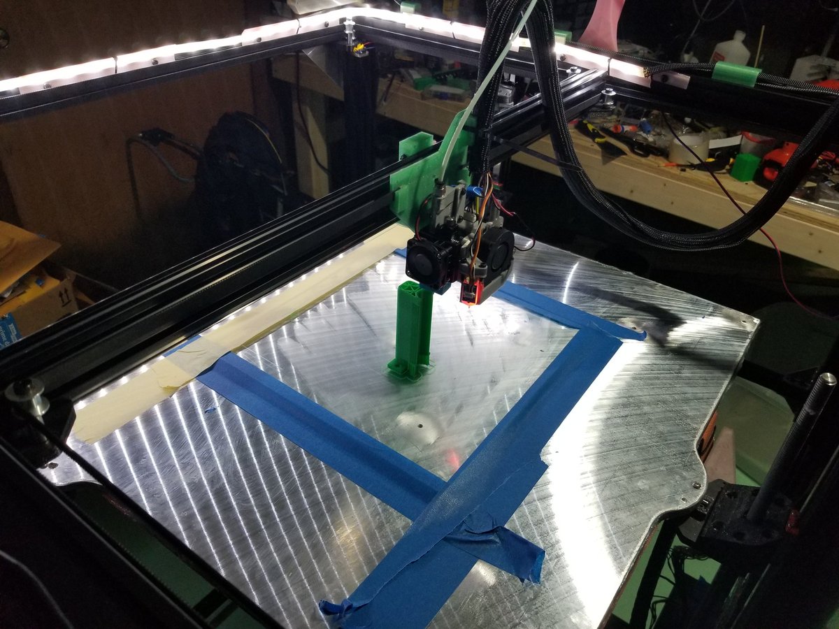 LukesLaboratory's tweet image. If its dumb but it works, it ain't dumb! Kept having issues with tape ahesion to the alum bed (not from print to tape) so I had to pull out a slab of glass just to get a full print going - works well! #stablebot