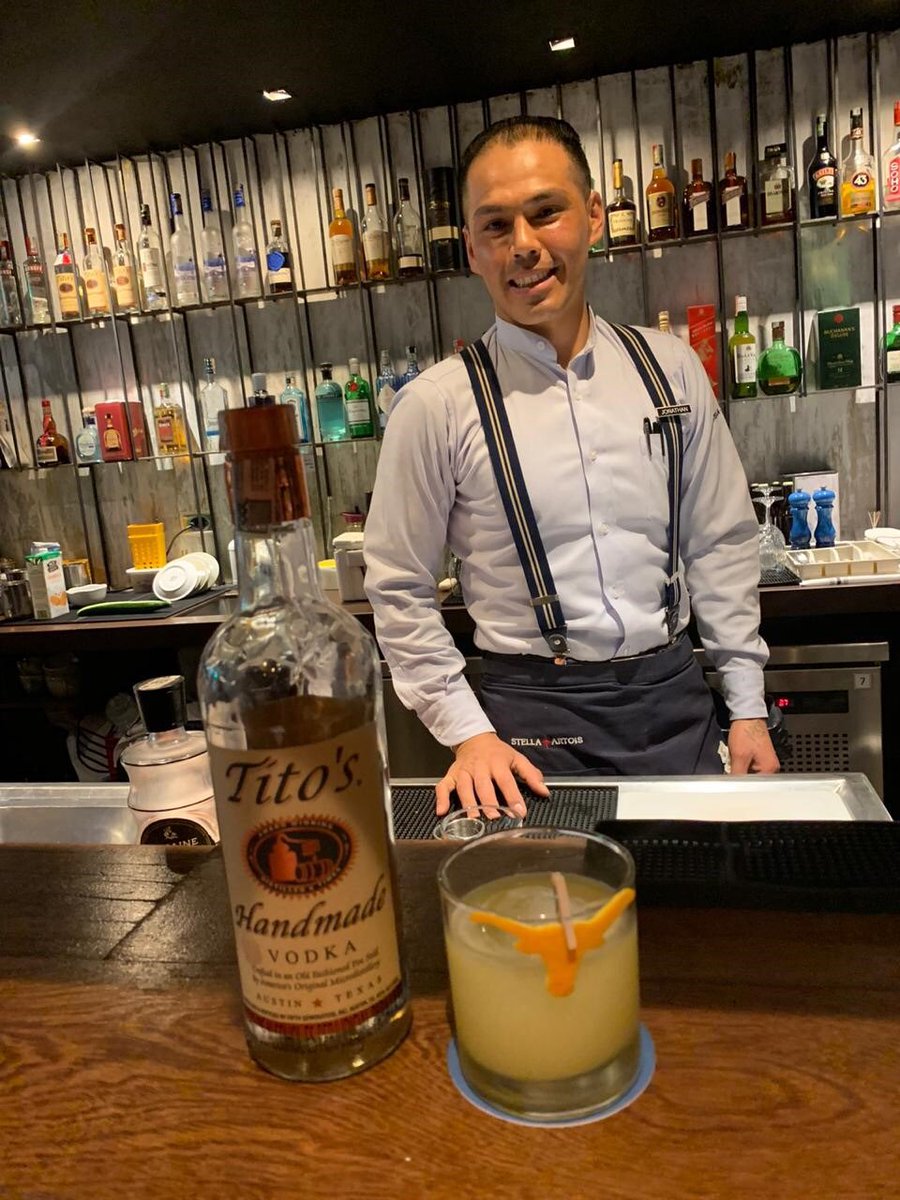 titosintl's tweet photo. Jonathan at Restaurant Cosette in Colombia created this competition-winning cocktail, topped with a longhorn-shaped orange peel garnish. https://t.co/kLBOxNtdbm
