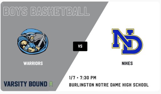 Big match up for top spot in SEISC South Division tonight in Burlington.

WACO : 9-0
        @
Notre Dame : 8-1