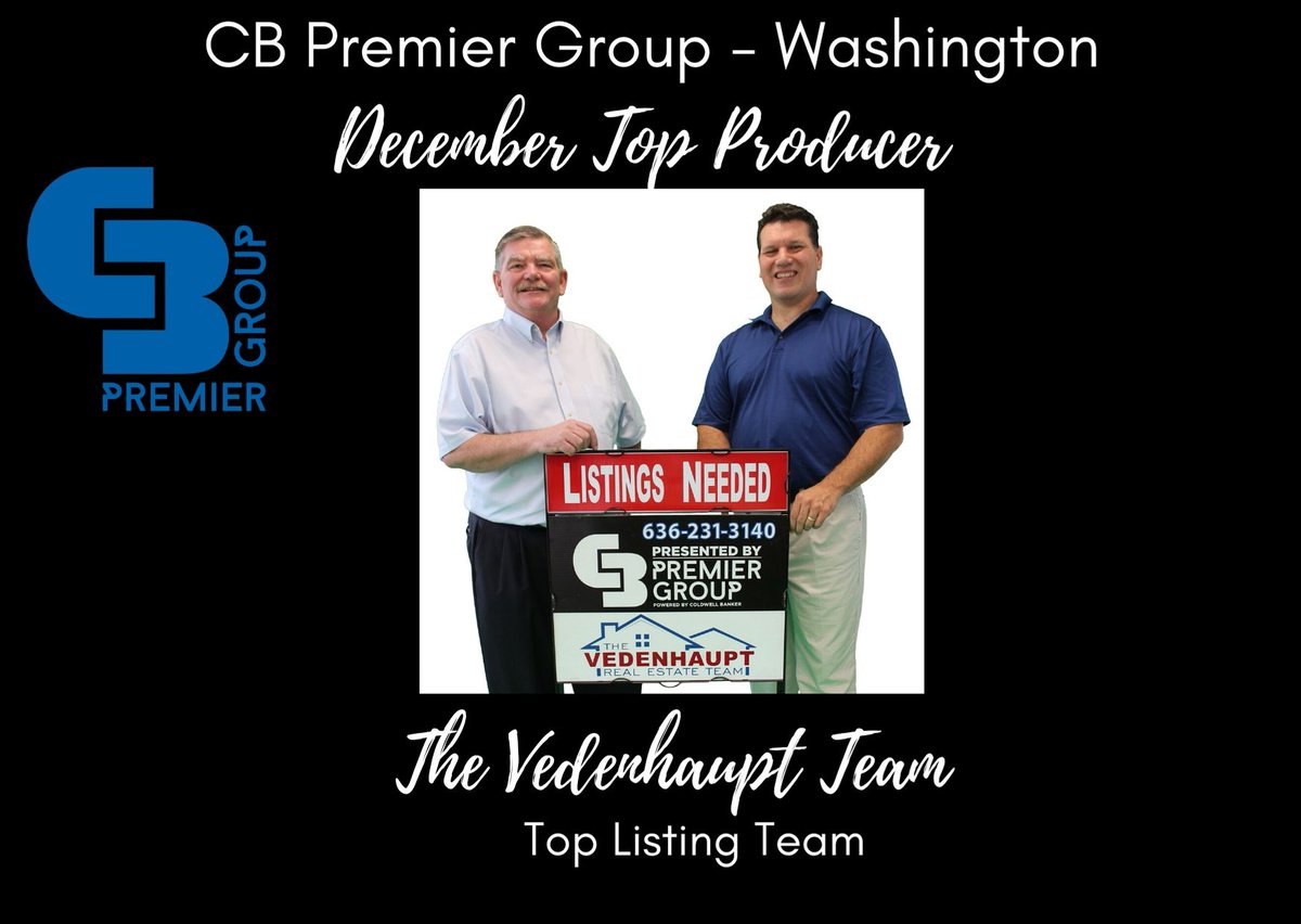 stl_cb's tweet photo. Please join us in Congratulating The Vedenhaupt Real Estate Team of Coldwell Banker Premier Group for achieving Top Producer for the Month of December at the Washington office!
#Topproducer #realestate #realtor https://t.co/mBsreFUgV4