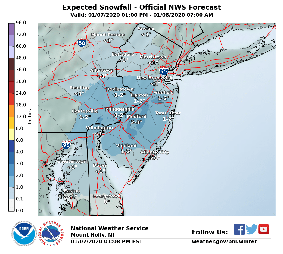 NWS_MountHolly's tweet photo. Winter Weather Advisory for parts of the area through this evening. Our briefing package has the details: https://t.co/JiD09By93X  
#pawx #njwx #dewx #mdwx https://t.co/i1hY5e7p0J