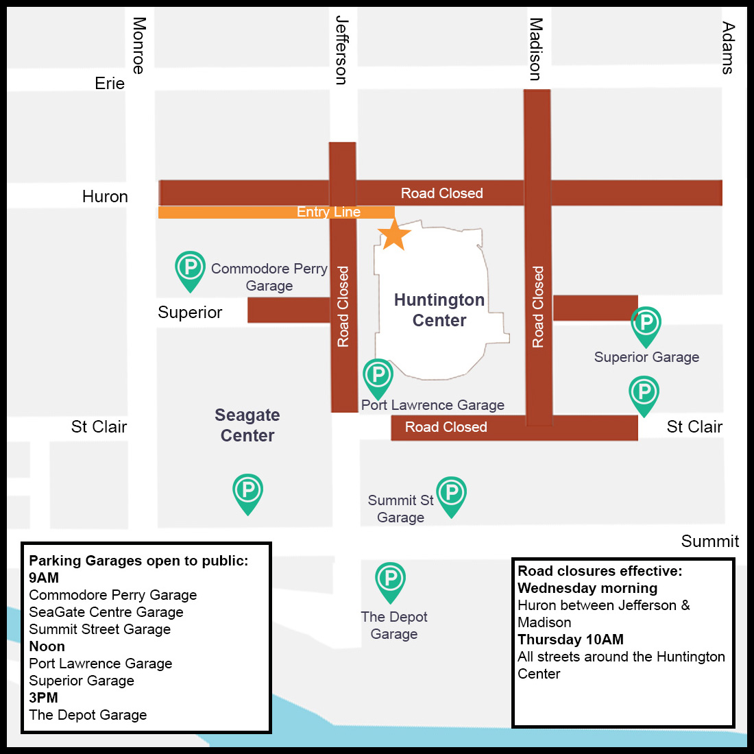 DowntownToledo's tweet photo. Per the @ToledoPolice, here is the transportation information for President Trump's rally at the Huntington center this Thursday👇 

https://t.co/uYv2e97ulI https://t.co/KjoSpxMDfx
