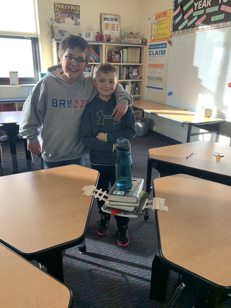 erin_mumma's tweet photo. How do you build a bridge out of tape and popsicle sticks to hold weight? Ask these amazing 5th graders. https://t.co/6uz71oHpAz