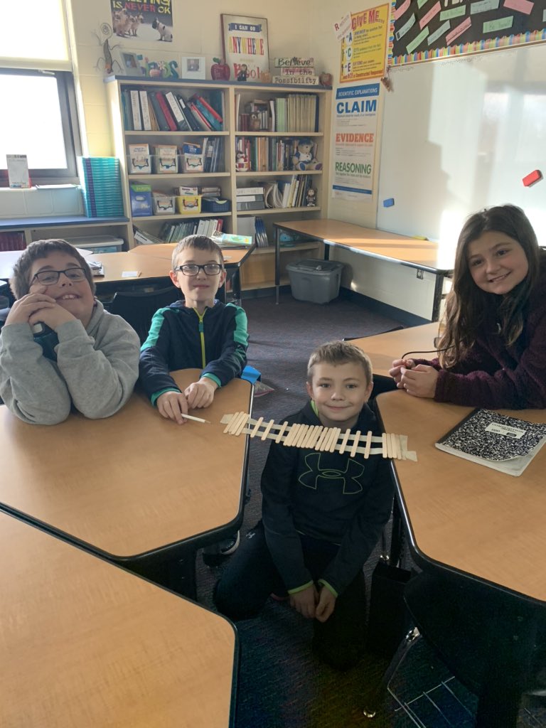 erin_mumma's tweet photo. How do you build a bridge out of tape and popsicle sticks to hold weight? Ask these amazing 5th graders. https://t.co/6uz71oHpAz