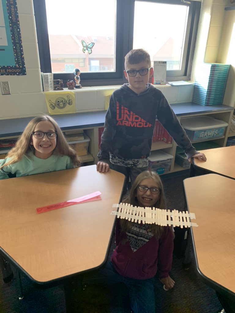 erin_mumma's tweet photo. How do you build a bridge out of tape and popsicle sticks to hold weight? Ask these amazing 5th graders. https://t.co/6uz71oHpAz