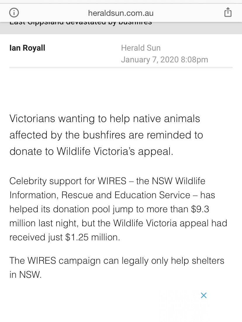 matyhind's tweet photo. @TheEllenShow @TheEllenShow thanks for the support, but the WIRES funD can legally only support animals in Sydney/New South Wales.
If you can bring awareness to the Victorian wildlife - just as many paws have been lost, - can you please divide up the money you raise across all states. https://t.co/5OqdhPpomm