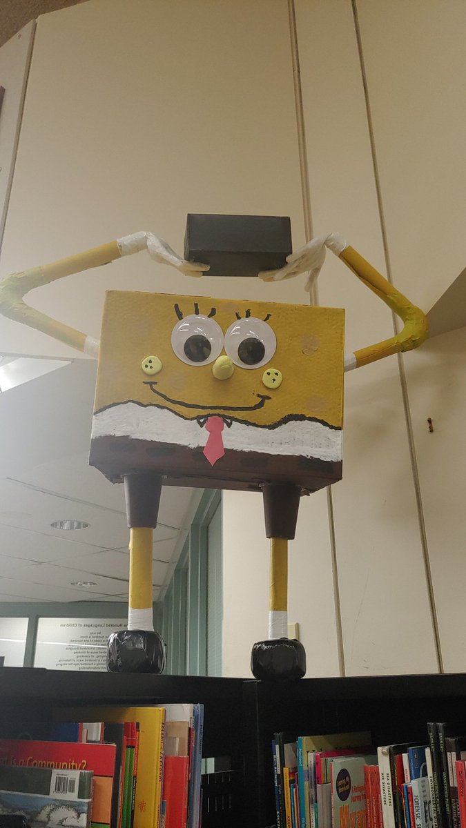 MrsBes3's tweet photo. I get this companion in my Fairhaven library as part of the gr7/8 art display. #fisforfun #SpongeBob #spslearn https://t.co/FmuGthVy5k