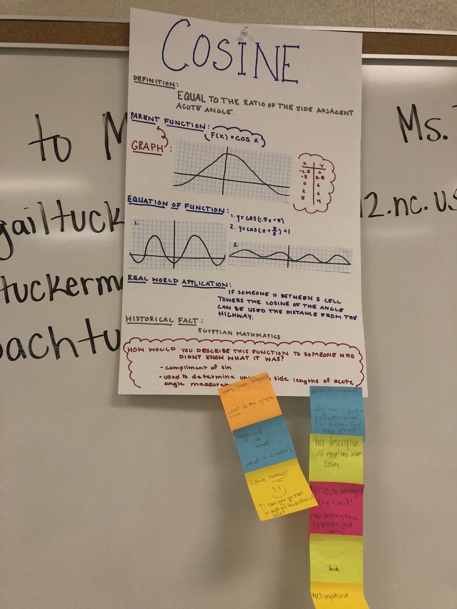 coachtuck3r's tweet photo. As a teacher, this was something really awesome to watch. Students were given a function name and a few items of criteria.The rest was up to them! They had to research and collaborate as a group to achieve this. After we finished, we did a gallery walk to explore #math3 😍 https://t.co/sDCvxVBdxb