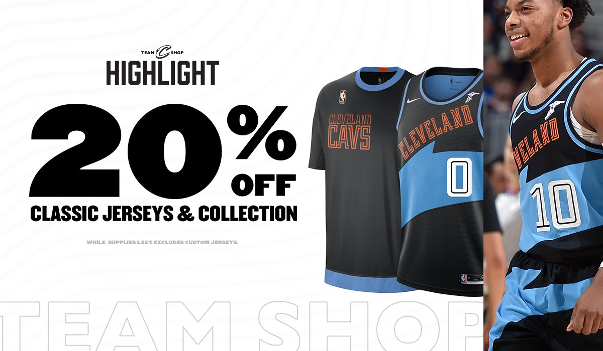 CavsTeamShop's tweet photo. Tonight's @Cavs #TeamShopHighlight is 20% off Classic Jerseys & Collection!
Get your 90s Retro Gear tonight at @RMFieldHouse & https://t.co/wIkXPGaLob!
#CavsStyle | #Cavs50 https://t.co/8qKqTxcqfs