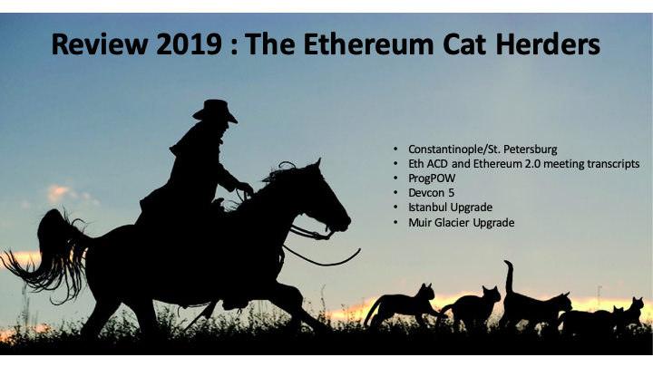 ECHInstitute's tweet photo. Review 2019 : The Ethereum Cat Herders
https://t.co/swawMXUh0a
#Ethereum #Review2019 https://t.co/Lwl23HvioE