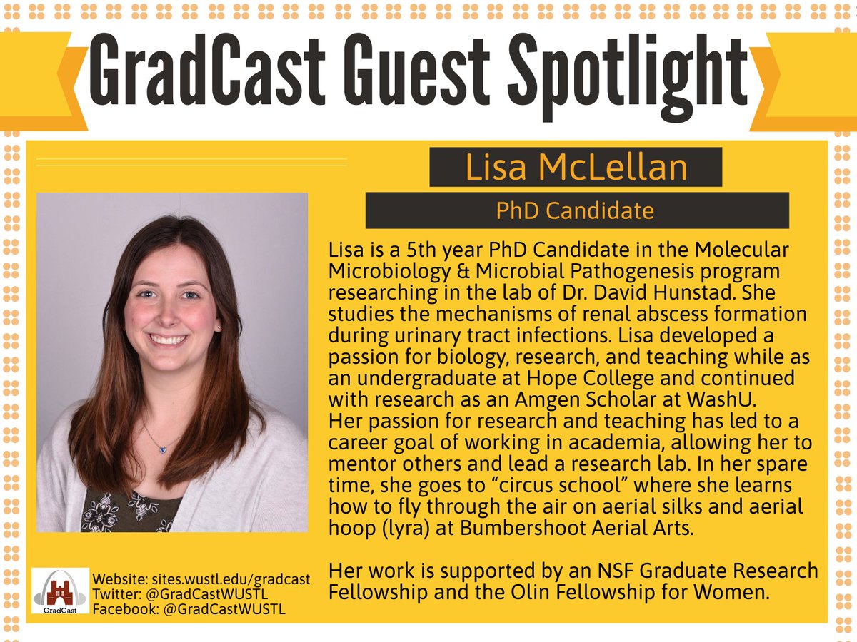 GradCastWUSTL's tweet photo. Ever wanted to run away from grad school and join the circus? It might not be as hard as you think! Listen to this episode of GradCast to hear from DBBS student Lisa McLellan about her Hidden Gem - Bumbershoot Aerial Arts 
@TheBumbershoot

Listen now: https://t.co/Tf9v1N02pL https://t.co/ce02LmDQrW