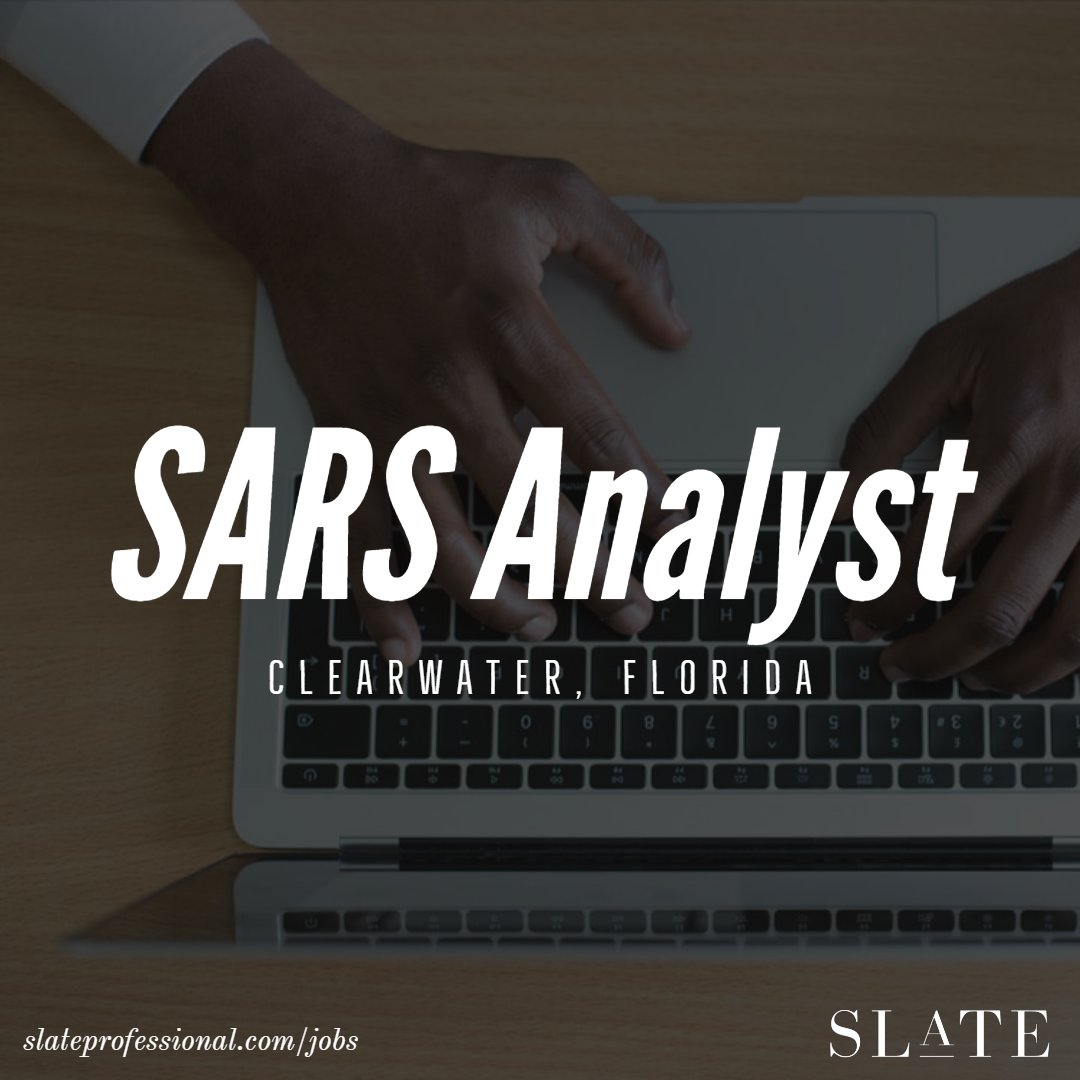 SlateProfRes's tweet photo. #SlateProfessional is #nowseeking a SARS Analyst in Clearwater, FL: https://t.co/lpSjhOiB0C
#jobs #FLjobs #Floridajobs #clearwater #clearwaterfl #pinellascounty #staffing #hiring #nowhiring #recruiting #jobhunt #jobsearch #professionals #professionalstaffing #sars #compliance https://t.co/fZBXVkDhcG
