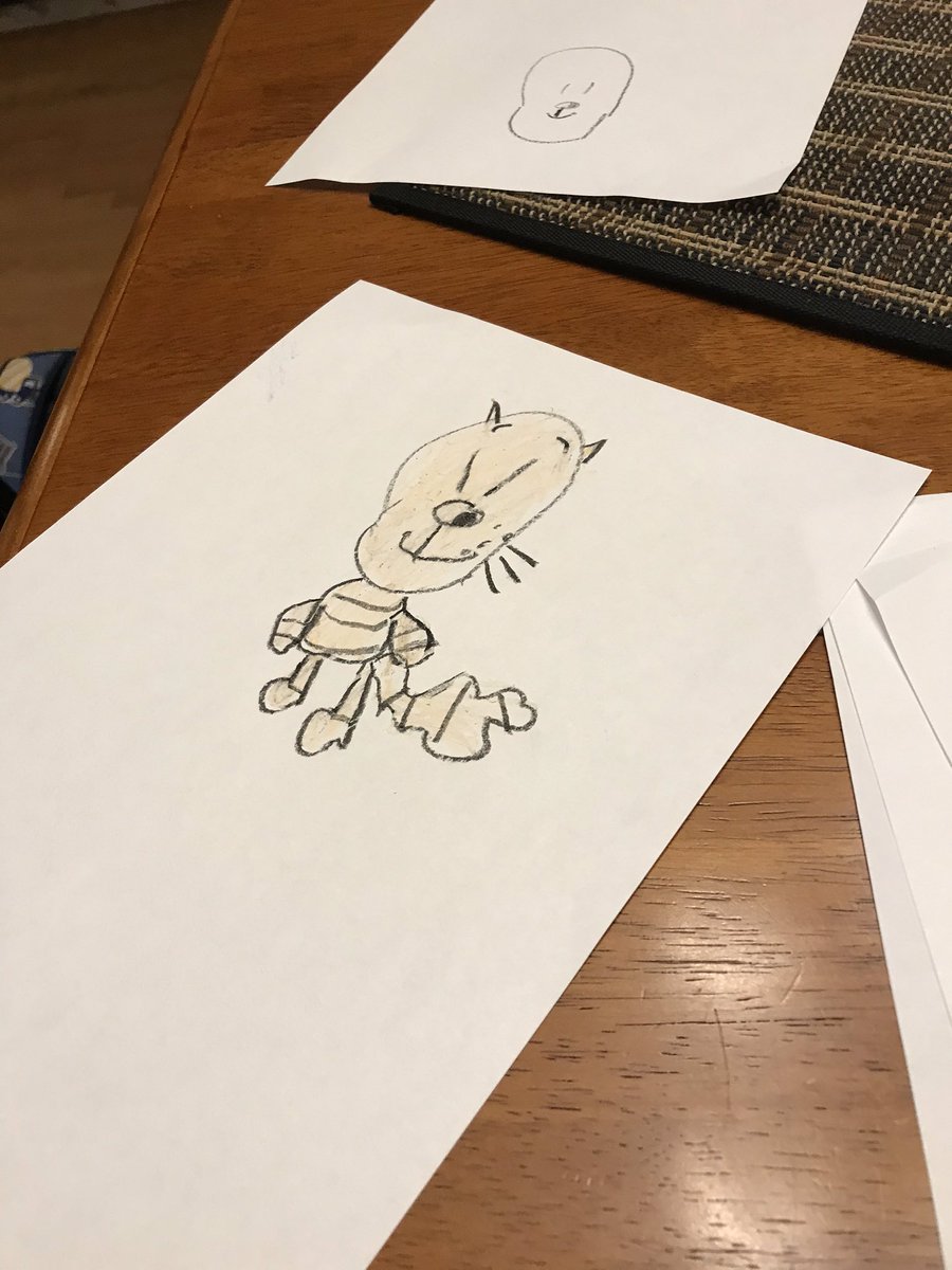 RLMReading's tweet photo. When big bro’s book enjoyment (obsession?) inspires little bro to select a Dog Man book from the school library today, and then #davpilkey inspires the little bro to illustrate his characters. #DogManfans #lifewithbooks @Scholastic https://t.co/nb5XLleTwF