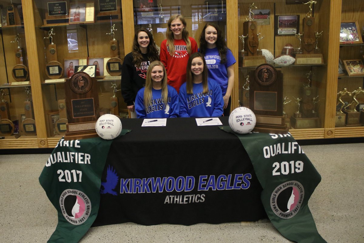 cjeilers's tweet photo. Family, best friends, teammates. @NTRedhawks seniors Katie and Takoa Kopriva this afternoon signed with Kirkwood Community College to continue their volleyball careers together this fall. @RossThedeTR @ameister9 #iahsvb https://t.co/6nPskfeeQ4
