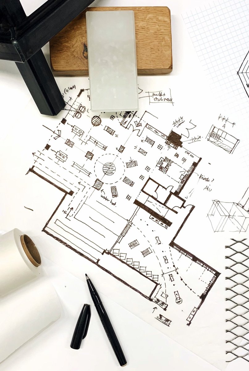 Bergmeyer's tweet photo. The final product is something we’re always proud of, but it’s the #processwork that gets you there! Can you guess what store this #sketch transformed into? (Here’s a hint: it’s near a spot that switches between ice &amp; parquet.)
#flatlay #progresswork #architecture #retaildesign https://t.co/yqtgC9S5E1