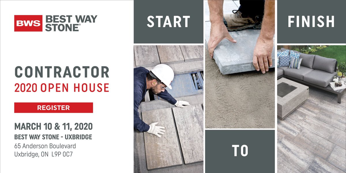 We are excited to announce our first Contractor 2020 Open House on March 10 &amp; 11! Learn about our new products, hear from industry pros, great food &amp; giveaways, PLUS a tour of our state-of-the-art Uxbridge plant. Register today: bestwaystone.com/2020events