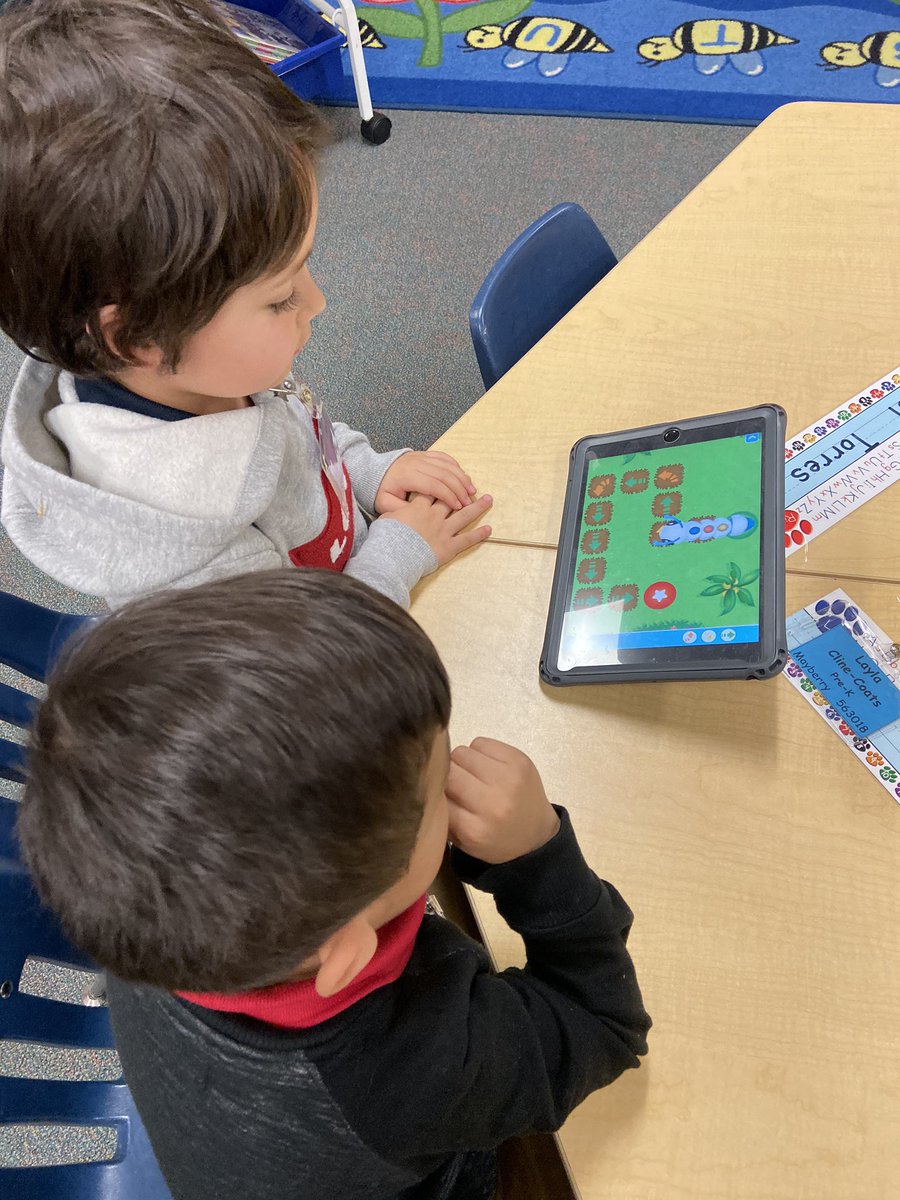 MrsMayberryPreK's tweet photo. PreK loves being techy & coding with a friend. #cubscode #hourofcode @cfbdls @librareprincess @CentralCFB https://t.co/qbZOg00Bwn