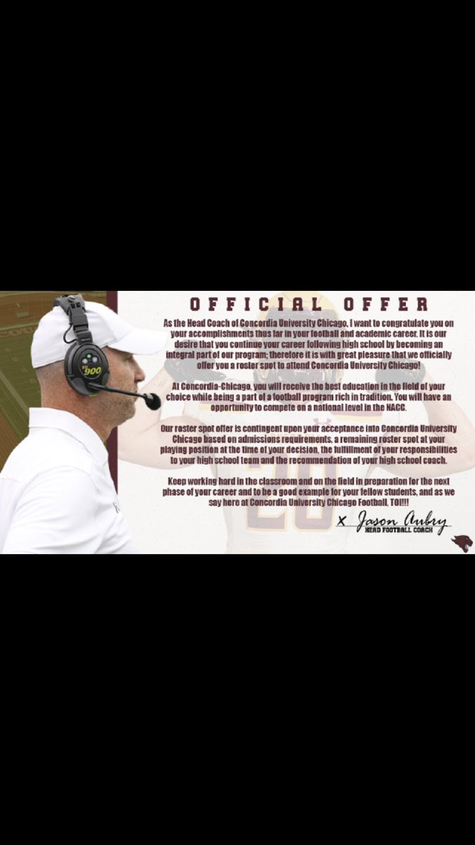 Blessed to receive my first offer from Concordia University of Chicago <a href="/RecruitGeorgia/">Recruit Georgia</a> <a href="/CoachVellucci/">Jake Vellucci</a>