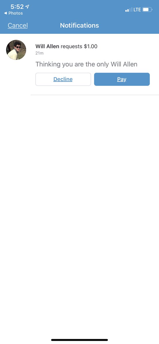 _willallen1's tweet photo. I’ve been sitting on this Venmo request for a little while and have now come to the conclusion that I got straight up dunked on https://t.co/H9fv0hx7v1