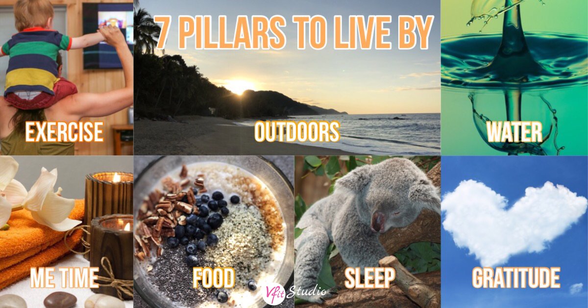 Learn about our 7 pillars of wellness: water, sleep, exercise, food, outdoors, me time and gratitude thevfitstudio.com/mastermind/ #selfcare #TransformationTuesday