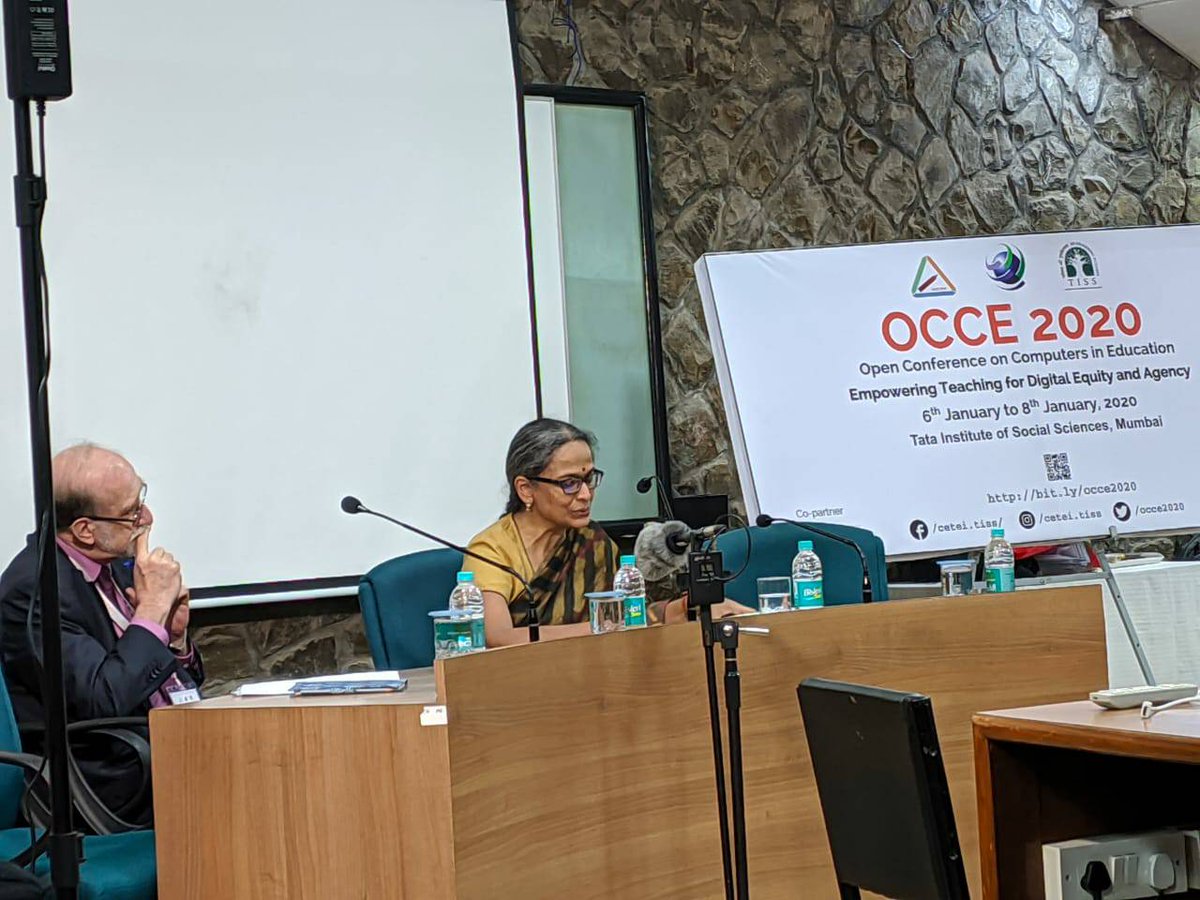 OCCE2020's tweet photo. Prof. Padma Sarangpani, Chair CEIAR, TISS shares that how teachers are not able to implent new culture in teaching because of the stagnant wider culture of the field, in her keynote address during #OCCE2020 conference at @TISSpeak Mumbai campus

#IFIP https://t.co/lqgn8BQXr3