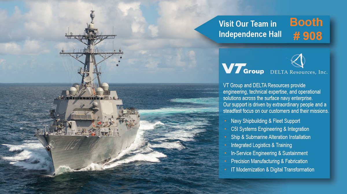 DELTA_Resources's tweet photo. Come visit @VTGroup1970 and @DeltaResources at the @NavySNA 32nd Annual Symposium to learn about our enhanced capabilities! You can visit our team January 14-16, 2020 at Booth #908 in Independence Hall at the Hyatt Regency Crystal City Hotel. #VTGroup #SNASymposium #govcon https://t.co/Ynu4sTVyXS