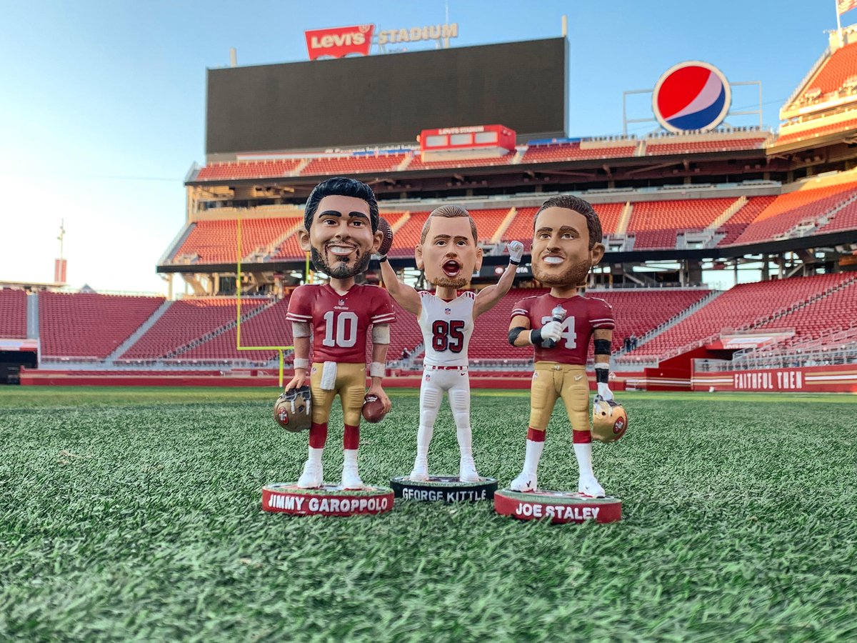 49ers's tweet image. Happy #NationalBobbleheadDay! 

Follow @49ers and RT for the chance to win this trio of bobbleheads! 

No purchase necessary. Official rules: 49rs.co/hp9bSW