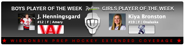 AmeryHockey's tweet photo. Big congrats to  @jackman881 for earning 
@WiPrepHockey Player of the Week for last week.  In the two wins, Jackson scored 4 goals (including two shorties) and had 4 assists.  Great work! https://t.co/gjSmiCr4Ck