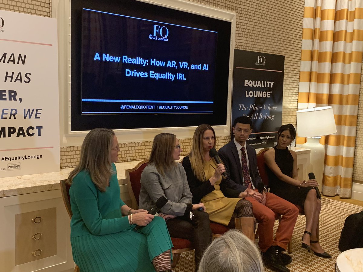 femalequotient's tweet photo. Can technology, especially AR, become a tool for advancing #equality? Industry leaders share their insights. Watch live from the #EqualityLounge @ #CES2020: https://t.co/7TbkkLbvXJ @cooktine @CNN @verizonmedia @JoannaPopper @HP @KianKelleyChung @myralaldin @ATT https://t.co/O3rWMatzJu
