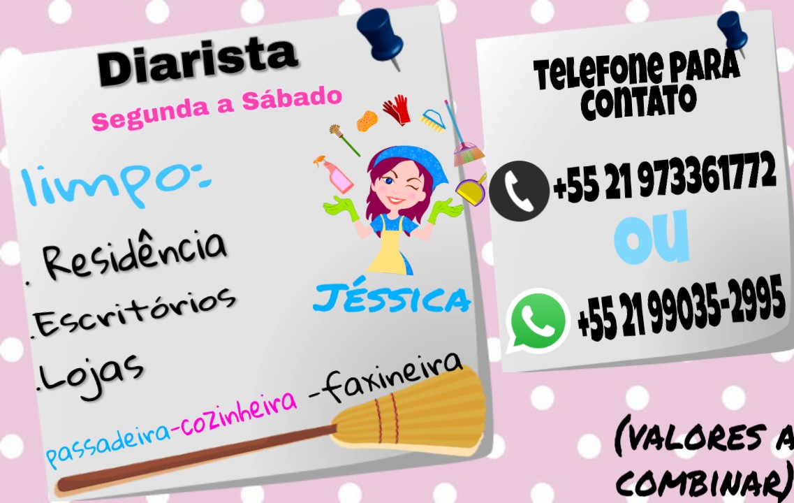 Jessica01861391's tweet photo. olá!me chamou Jéssica  tenho 30 anos,se vc está prescisando  de uma pessoa com experiências  e de confiança  pra ajudar nos trabalhos  domésticos do dia no seu acabou de achar!tenho indicações!valores promocionais para o mês  Janeiro  e  fevereiro https://t.co/0kqWBGGw86