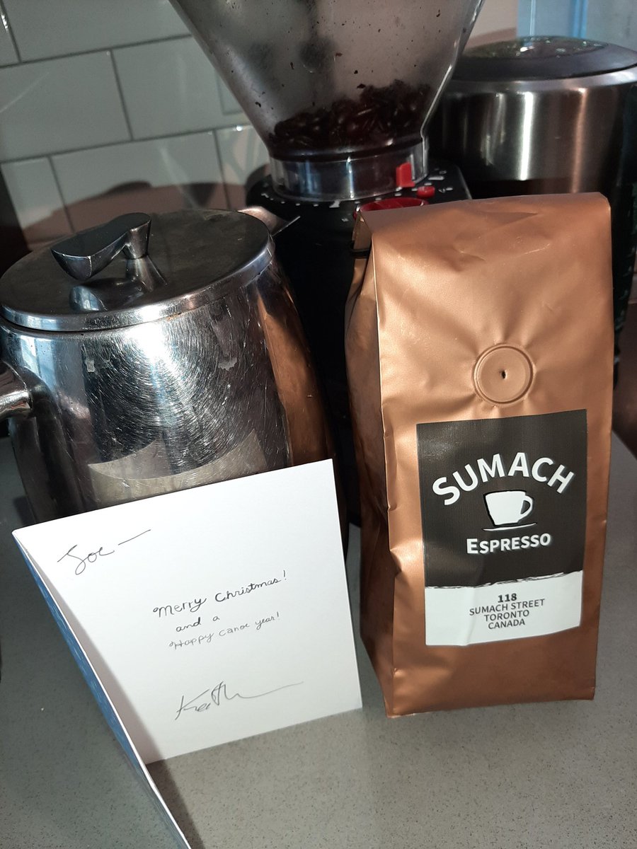 JoeMurray's tweet photo. Getting down to enjoying the Christmas harvest. Thanks @KAPNunn for the generous coffee gift as part of the #CiviCRM Canada gift exchange! https://t.co/49PT1m8kU6
