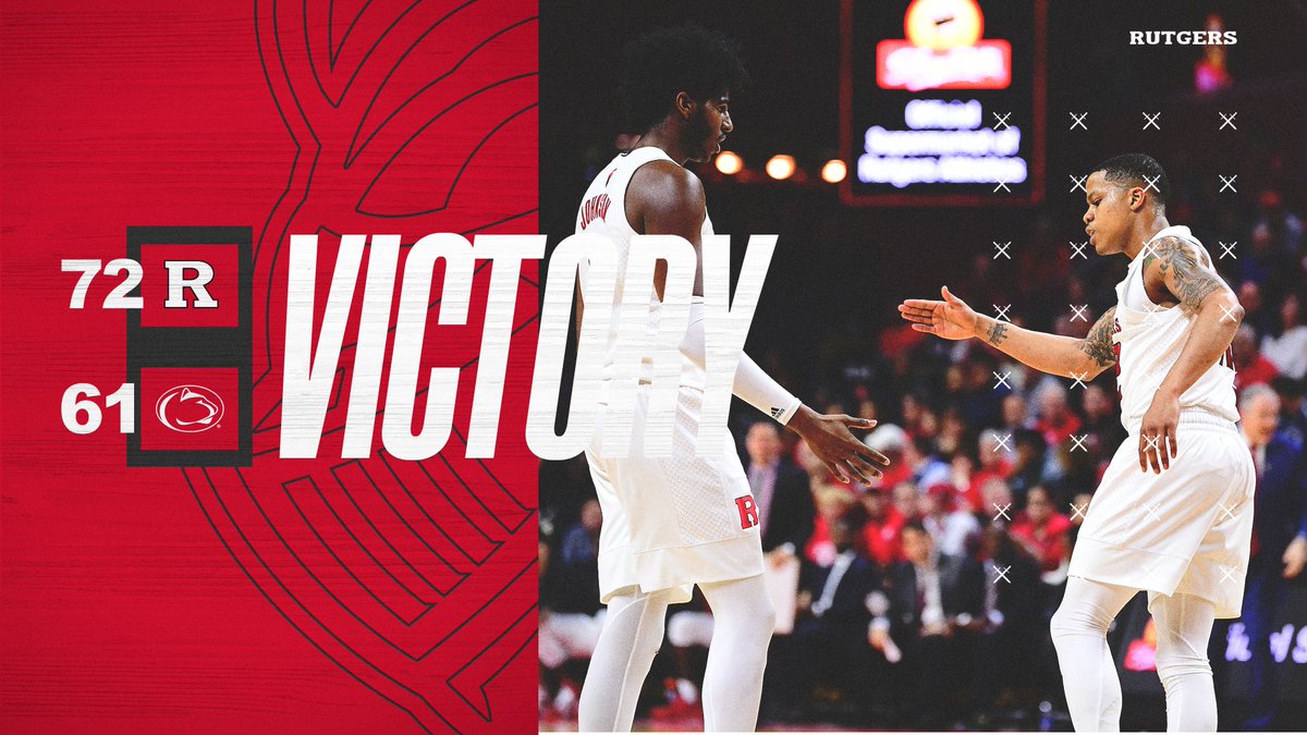 RutgersMBB's tweet photo. VICTORY! Rutgers defeats No. 20 Penn State 72-61 for the team’s second ranked win of the season! https://t.co/wNftvTOnIu