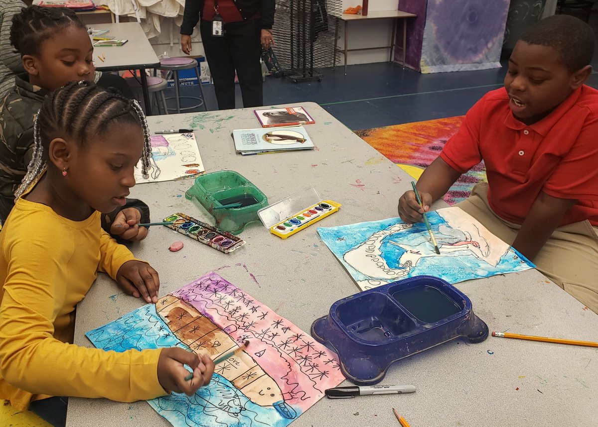FrickeDina's tweet photo. First snow fall of 2020! Perfect day for 2nd graders to draw &amp; paint arctic animals! Great work @LilyBrookman! Personally, I loved the narwhal! https://t.co/2FQnlm6Qam